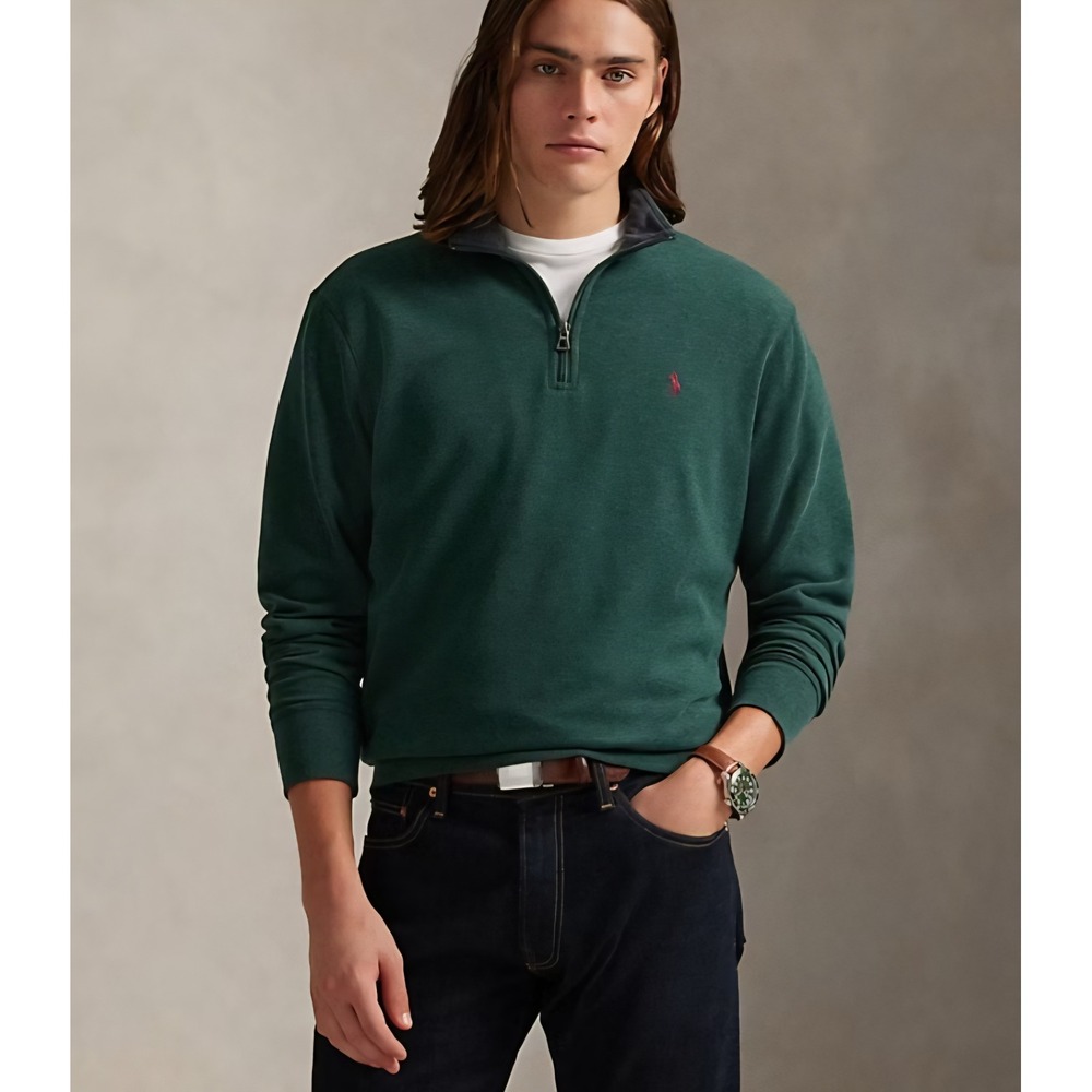 NWT Polo Ralph Lauren Mens Green Cotton Quarter Zip Pullover Sweater XXL New